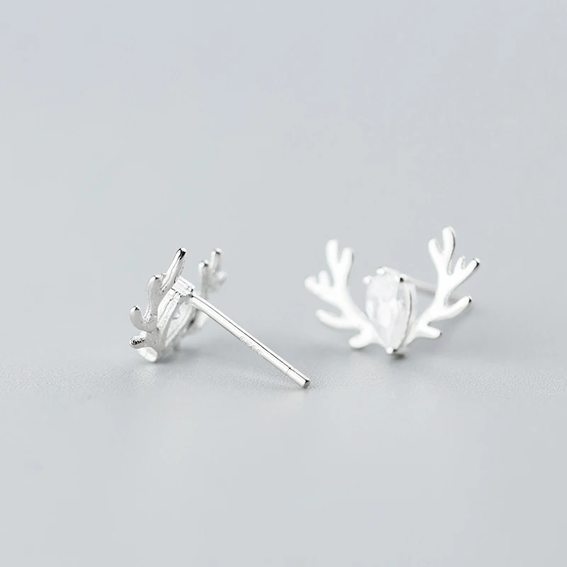 

100% 925 Real Sterling Silver Women Jewelry Fashion 8mmX12mm CZ Antlers Stud Earrings for Women Lady Daughter Girl