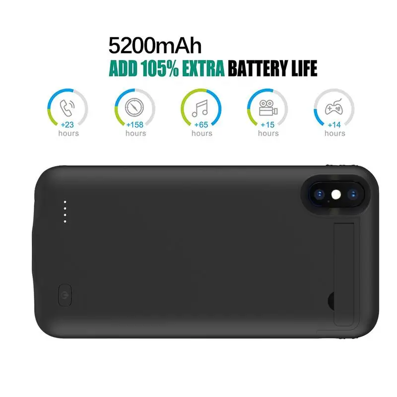 Для iPhone Xs аккумулятор Max Зарядное устройство Дело 5200 mAh Перезаряжаемые Мощность