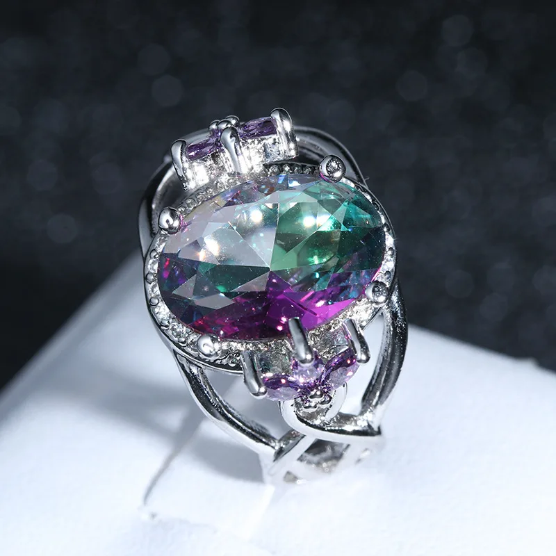 Colorful Stone Round Zircon Wedding Ring for Women Micro-inlaid Simulation Rainbow Gem Jewelry Engagement | Украшения и
