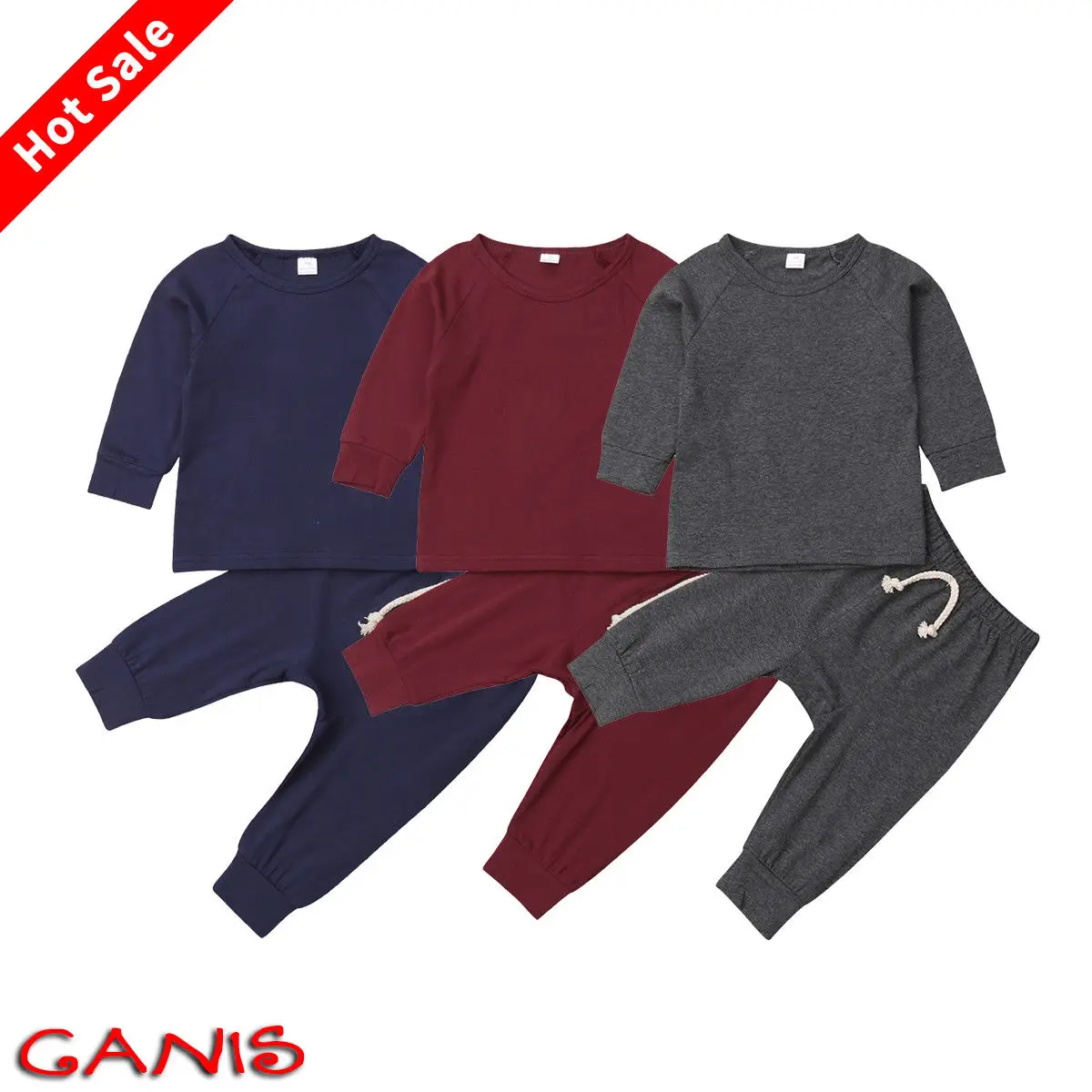 2019 New Cotton Baby Kids Newborn Pajamas PJs Sets Xmas Sleepwear Nightwear Casual Solid Long Sleeve Tops Pants Cloth Set |