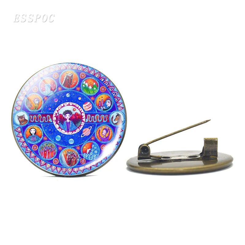 

Fashion Constellations Brooches 12 Zodiac Sign Pins For Suit Sweater Backbag Charm Brooch Glass Dome Badge Christmas Gift
