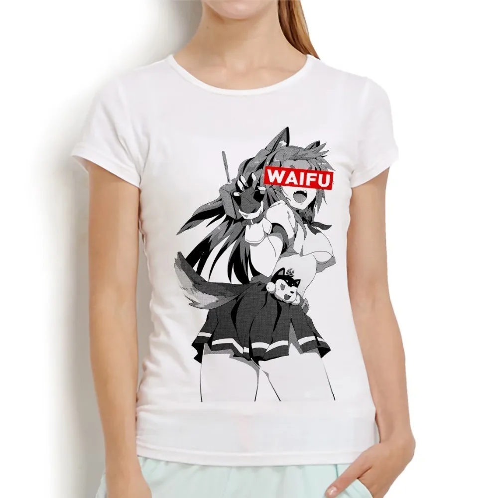 Женская футболка с короткими рукавами белая Повседневная японским аниме WAIFU girl