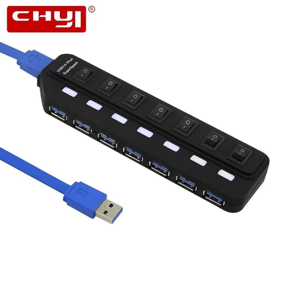 Высокоскоростной 7 портовый USB3.0 концентратор CHUYI с адаптером питания AU/UK/EU/US