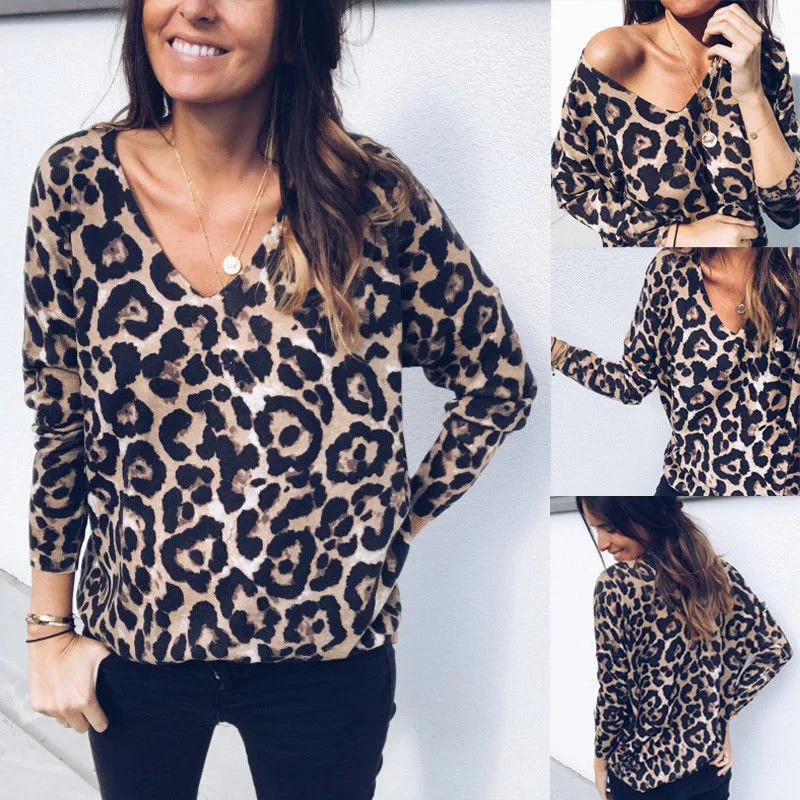 2018 модные женские платья леопардовые элегантные топы с V образным вырезом