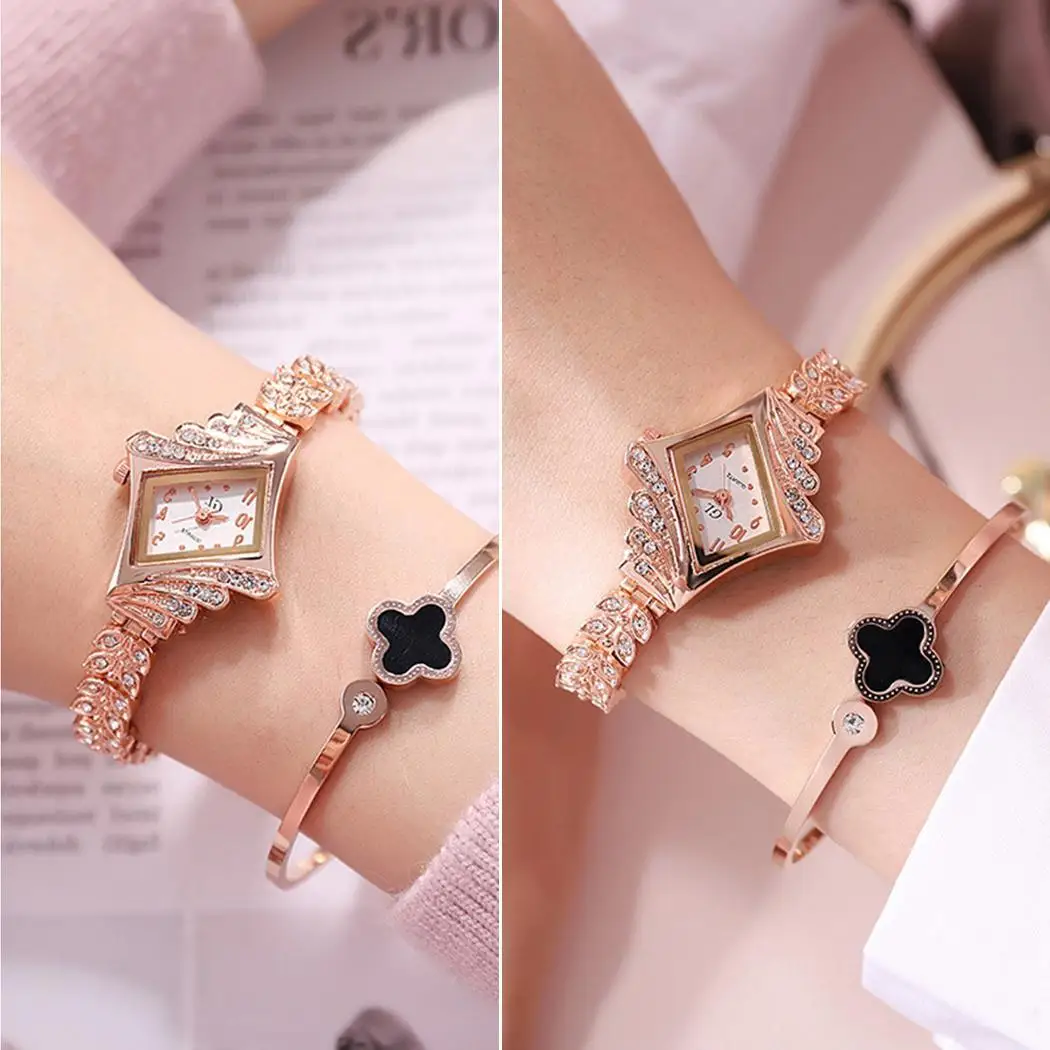 New Women Fashion Lozenge Shape Analog Complete Schedule 9mm Quartz Wrist Watch Bracelet Easy To Read Bangle | Наручные часы