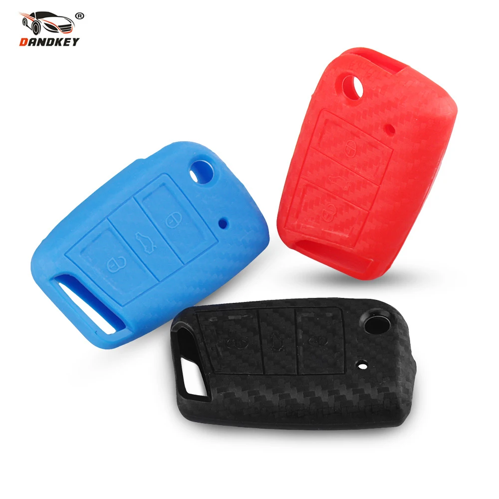 3 кнопочный силиконовый чехол Dandkey для ключа из углеродного волокна VW Polo Golf 7 Tiguan