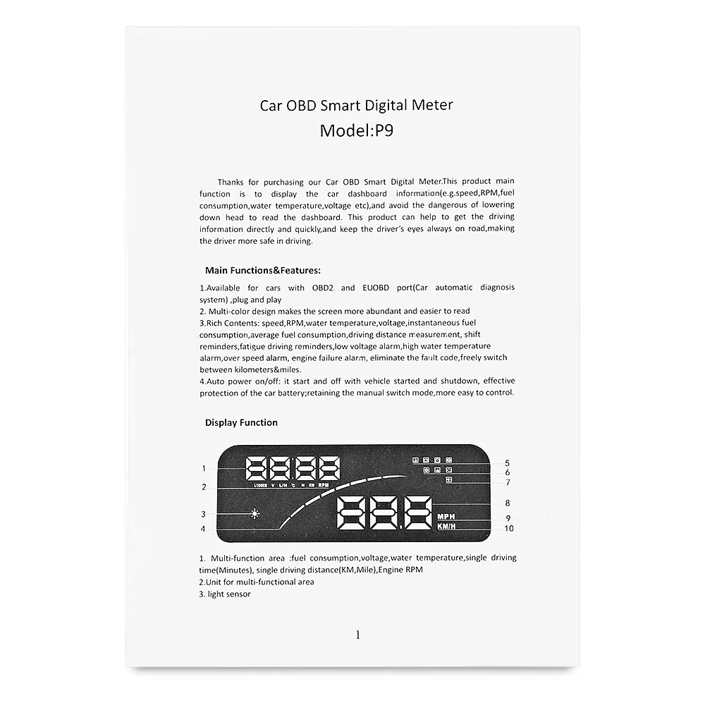 P9 Head Up дисплей автомобиля OBDII EUOBD Smart Digital Meter HUD сдвиг напоминание расход топлива