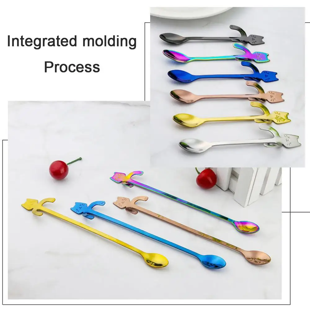 6 шт. маленькая мини ложка из нержавеющей стали с котом Китти кофейная