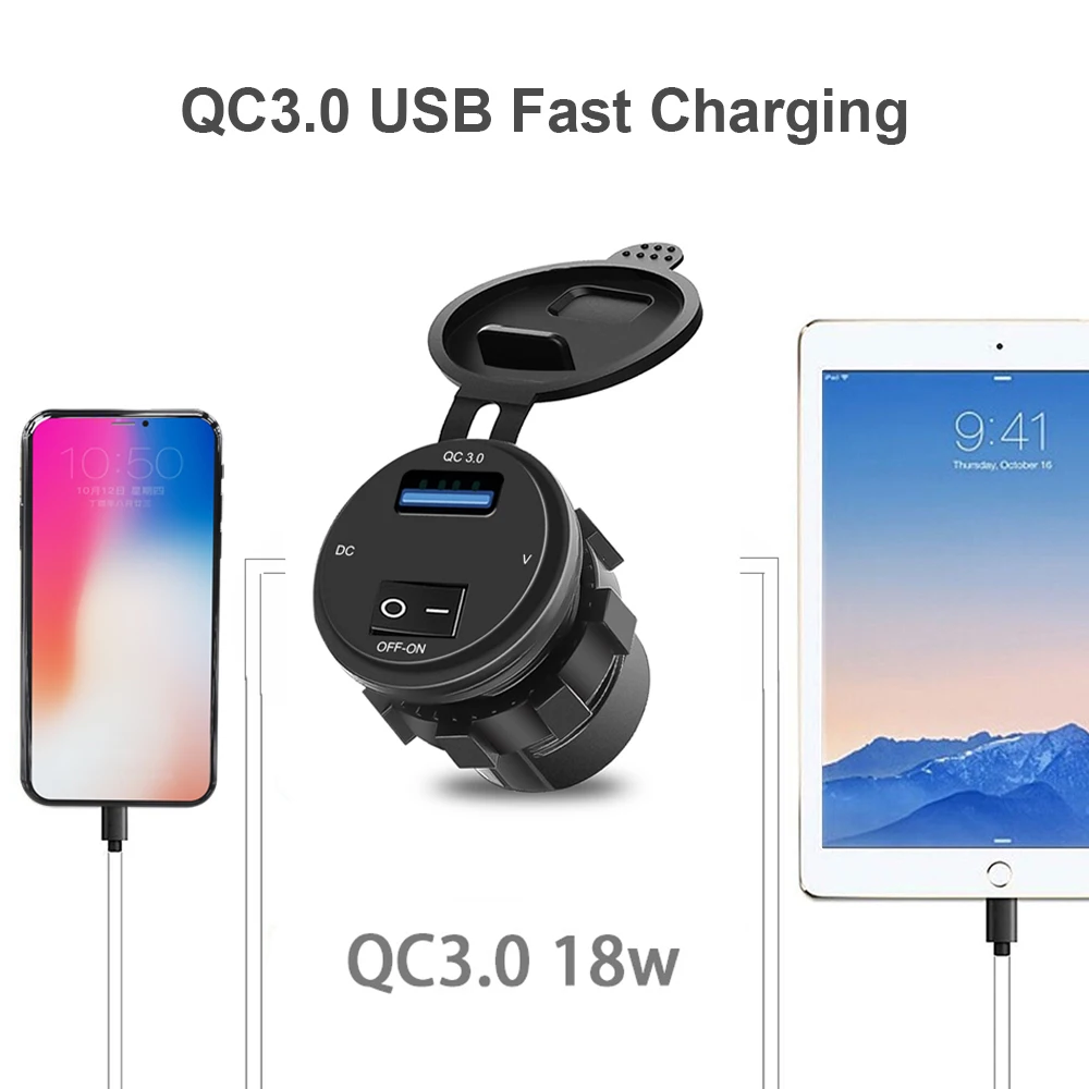 Автомобильное зарядное устройство KEBIDU USB с переключателем светодиодный адаптер
