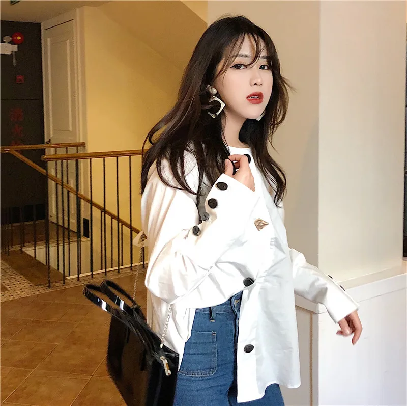 Lychee Girls Button Back Lace Up Women Blouses Shirts Long Sleeve Female Spring Autumn | Женская одежда