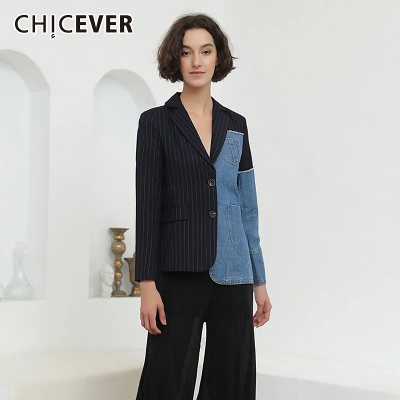 Женский блейзер CHICEVER Осенний в полоску с длинным рукавом и отложным