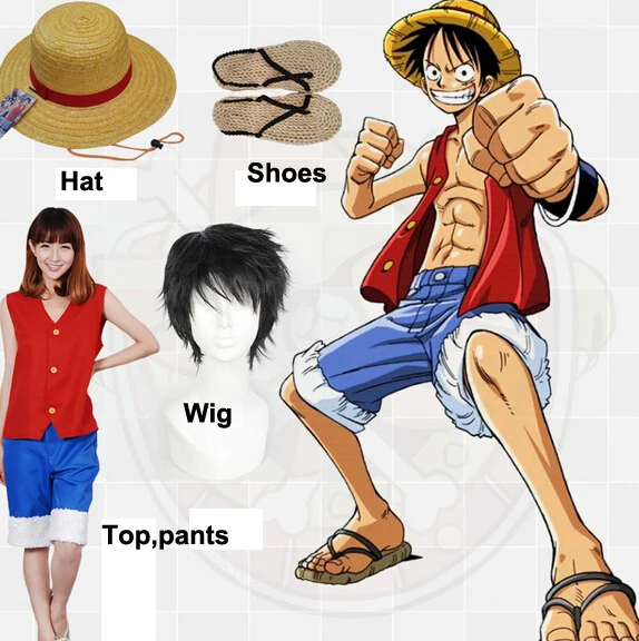 

Monkey D.Luffy Cosplay Costume From One Piece Anime Hat Shoes Wig to Choose Free Shipping Stock