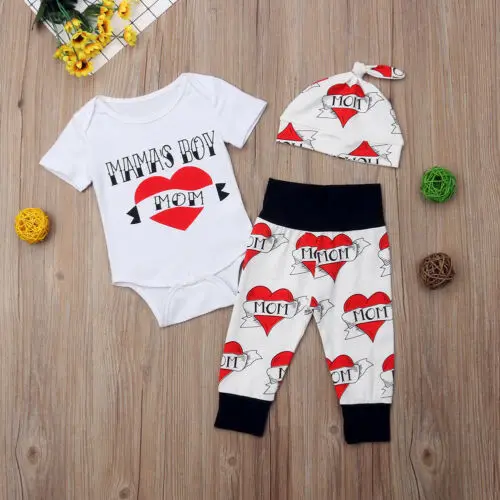 Newborn Baby Boy Infant MAMA's Romper Jumpsuit +Pants Leggings Clothes Outfit 3PCS Cute Cotton High Quality Sets |