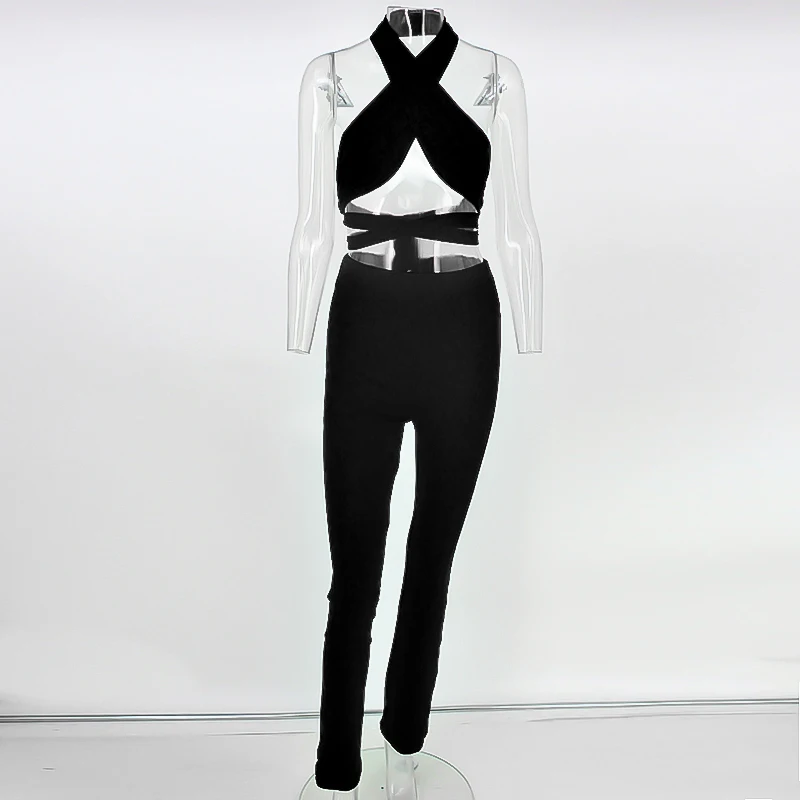 DRESSMECB сексуальный комплект из двух предметов укороченные топы и байкерские брюки
