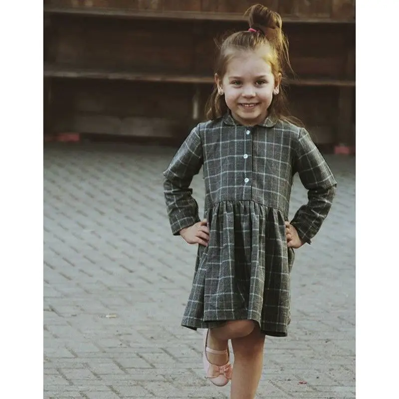 Pudcoco новый бренд для маленьких девочек плед Повседневное платье пачка с длинными