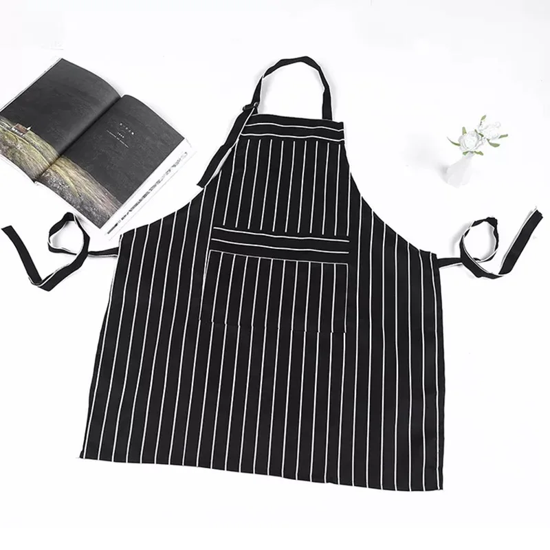 

2019 hot sale Adjustable Adult Black Stripe Bib Apron With Chef Waiter Kitchen Cook