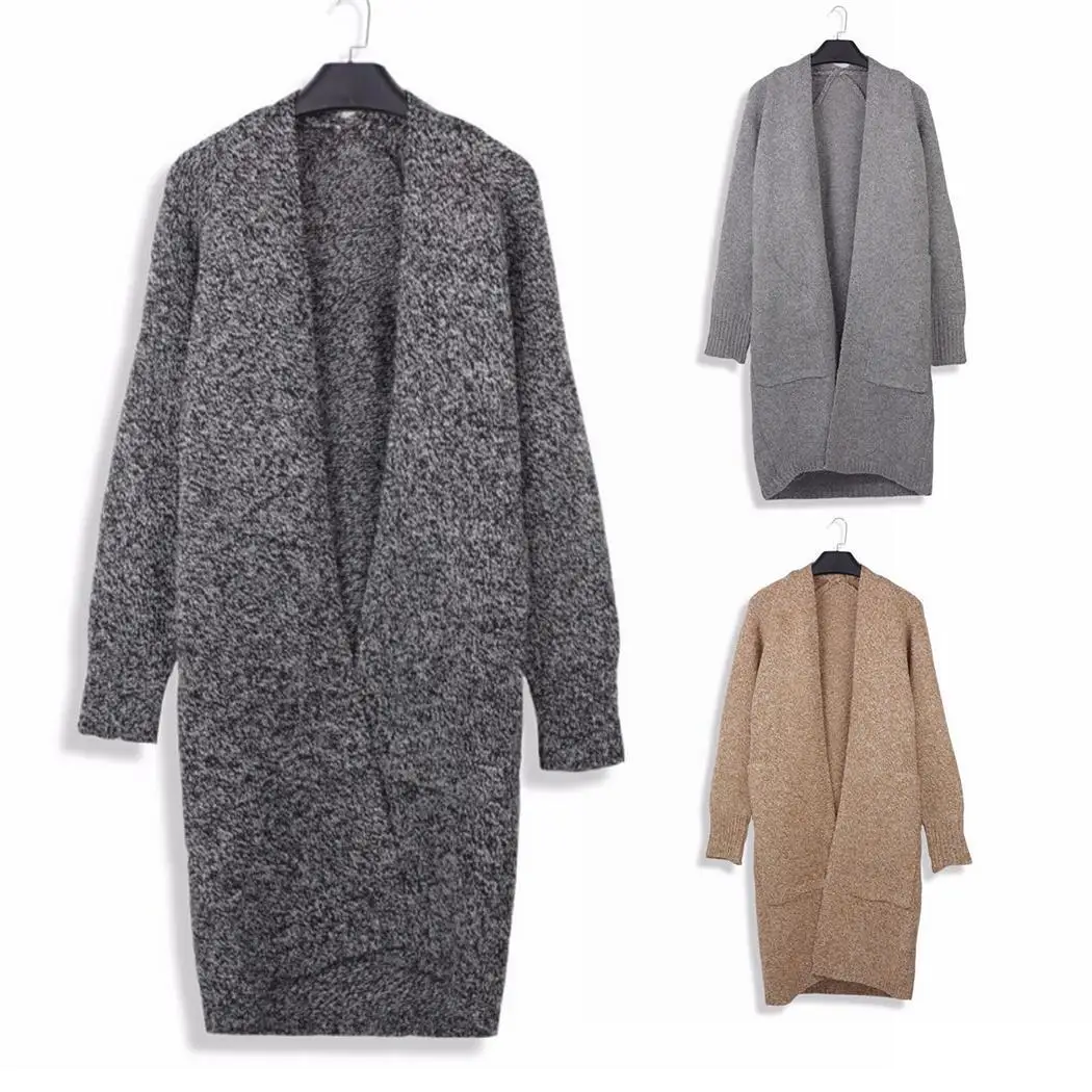 Women Fashion Loose Coat Mid-length Autumn Winter Front No Causal Casual Solid Raglan Sleeve Open Sweater |