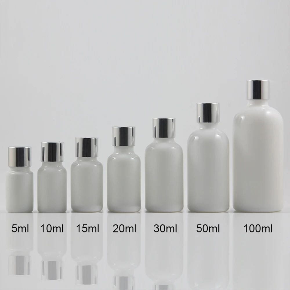 Мини-упаковка Опаловая стеклянная бутылка 10 мл белая Внутренняя пробка с