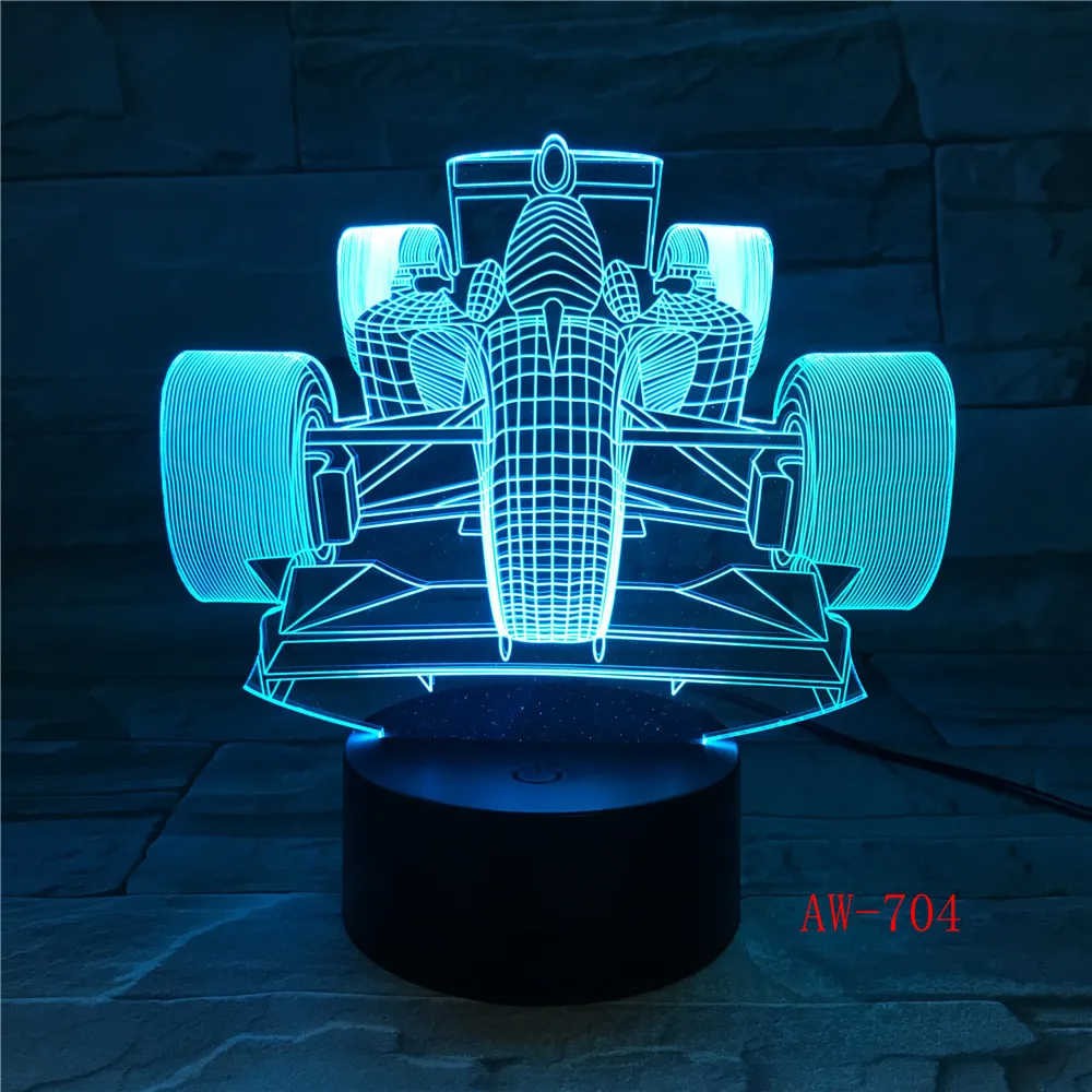 Светодиодный ночник 7 цветов изменяющийся 3D F1 гоночный автомобиль моделирование