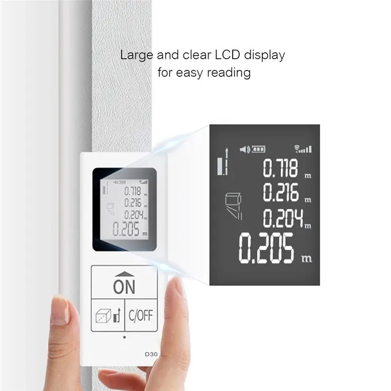 

DANIU D30 30M Mini Handheld Laser Distance Meter Digital USB Rechargeable Laser Rangefinder Distance Area Volume Measurement