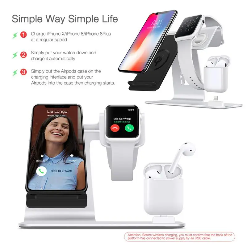 Беспроводная подставка для зарядного устройства BEESCLOVER 3 в 1 foriWatch Airpods быстрой