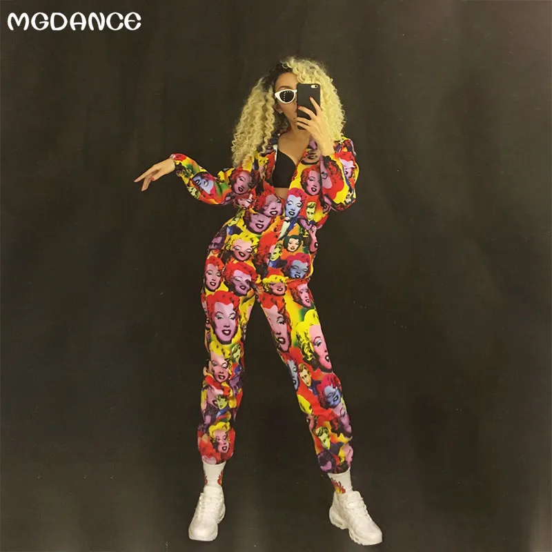 

New Woman Nightclub Party Stage Wear Jumpsuit FemaleWomen Sexy Nightclub Costumes Singer 3D Printed Gogo Dance Clothing