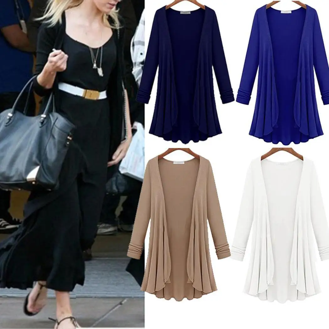 Women Casual Open Front Long Sleeve No Draped Hem Solid Spring Knit Slim Party Pleated Cardigan |