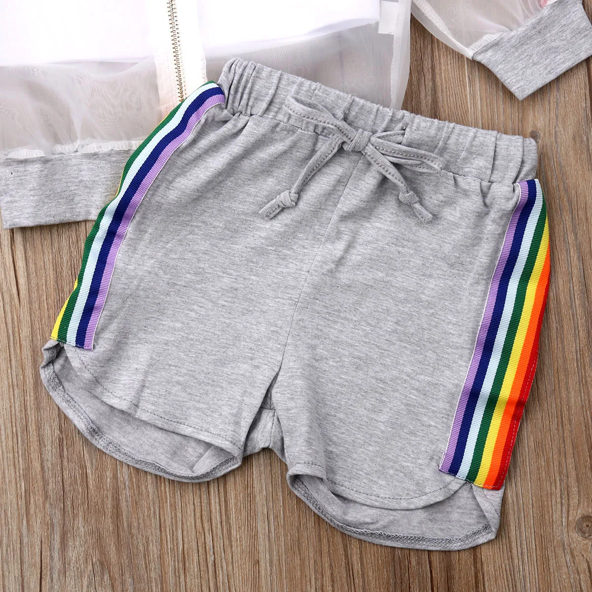 Комплект из 3 предметов для маленьких девочек Радужное пальто + жилет короткие