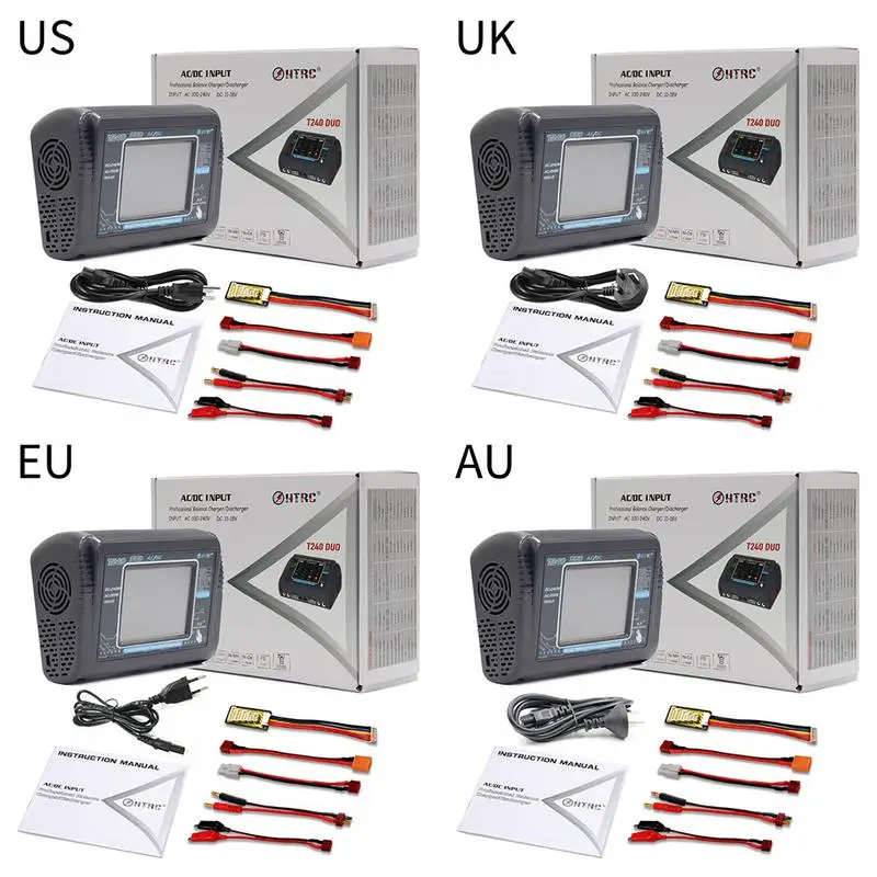 

RC Lipo Charger HTRC T240 DUO AC 150W/DC 240W Touch Screen Dual Balance Discharger For LiPo LiHV LiFe Lilon NiCd NiMh Pb Battery