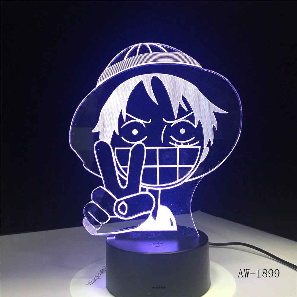 3D Led Видение аниме Луффи моделирование ночник Usb одна штука настольная лампа 7