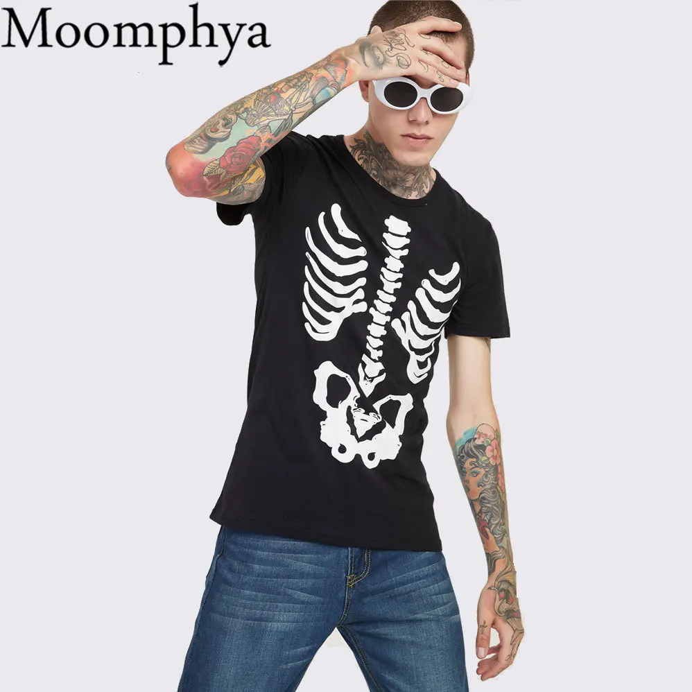 

Moomphya 2019 New skeleton printed men t shirt Printing t-shirt men Hip hop streetwear tshirt homme funny t shirts summer tops