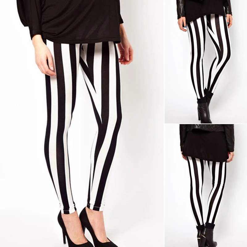 Модные женские брюки повседневные черно-белые эластичные полосатые Стрейчевые
