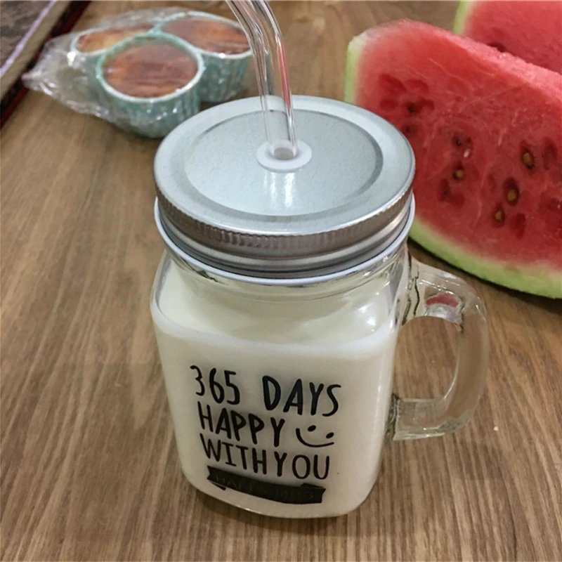400ml stainless steel straw mug transparent mason cup with lid cock juice drink | Дом и сад