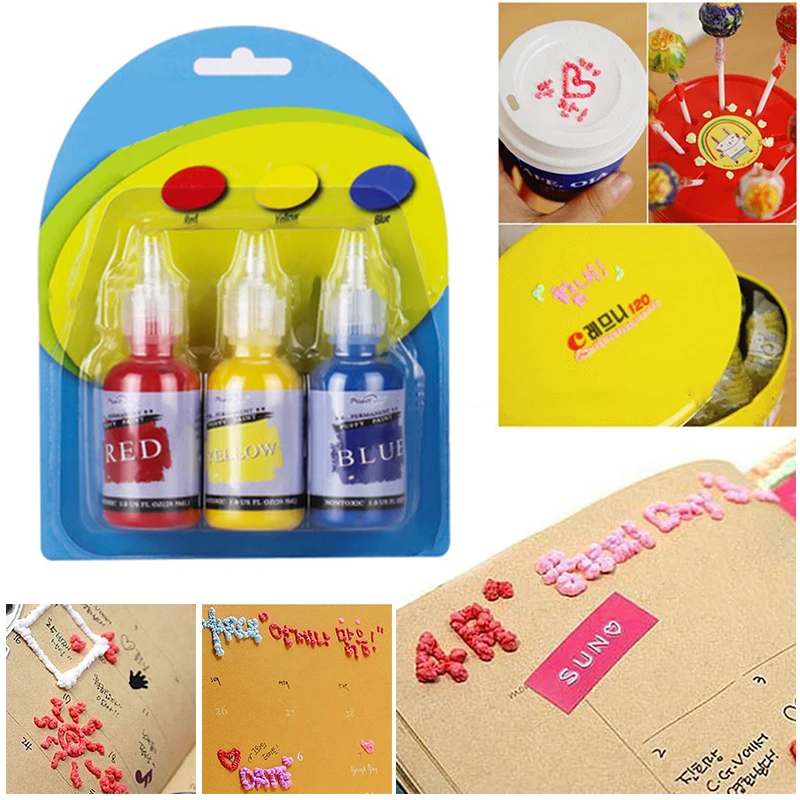 3 Colors Puffy Paint Set DIY Painting Creative Doodles Pen Student Supply | Обустройство дома