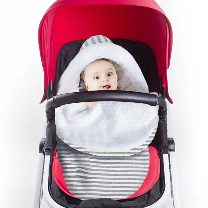 4 Colors Baby Stroller Fleece Lined Sleeping Bag Thickened Cotton Hooded Warm Wrapped Infant Swaddle Blanket |