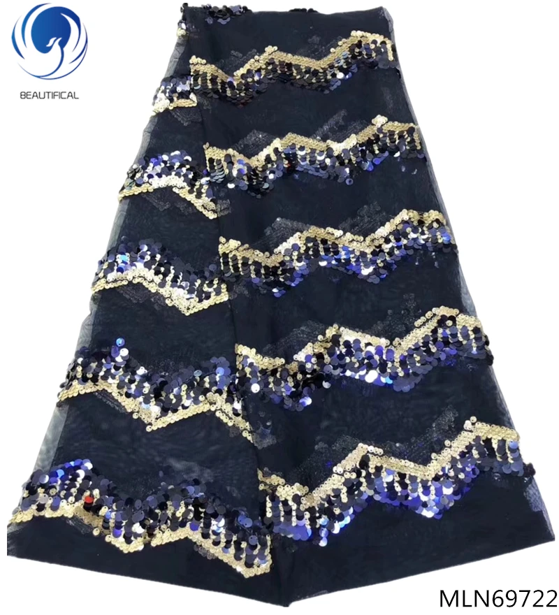 

BEAUTIFICAL sequin net lace fabrics african tulle lace fabrics with sequins 2019 high quality fabrics dress 5yards/lot MLN697
