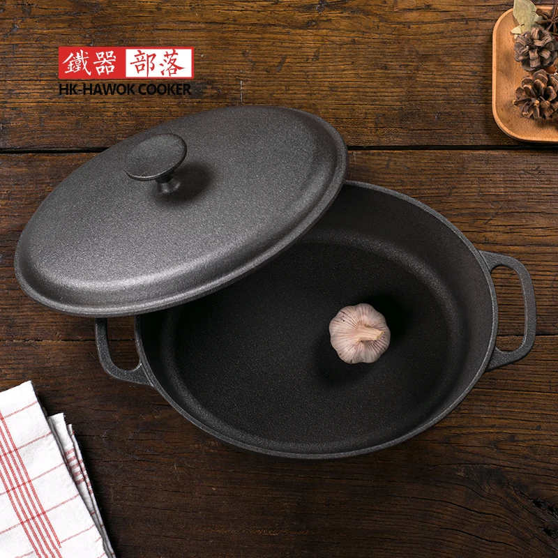 

Cast iron stew soup pot thickening deepening elliptical saucepan uncoated health household fish stewpan gas induction cooker