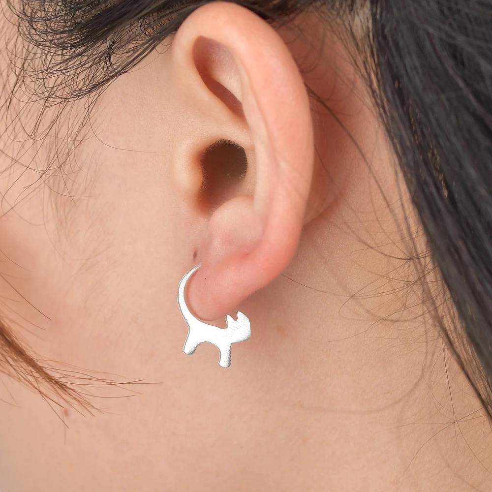 100% 925 Sterling Silver Cute Cat Clip Earrings For Women Fashion Style Girl Jewelry pendientes plata de ley mujer | Украшения и