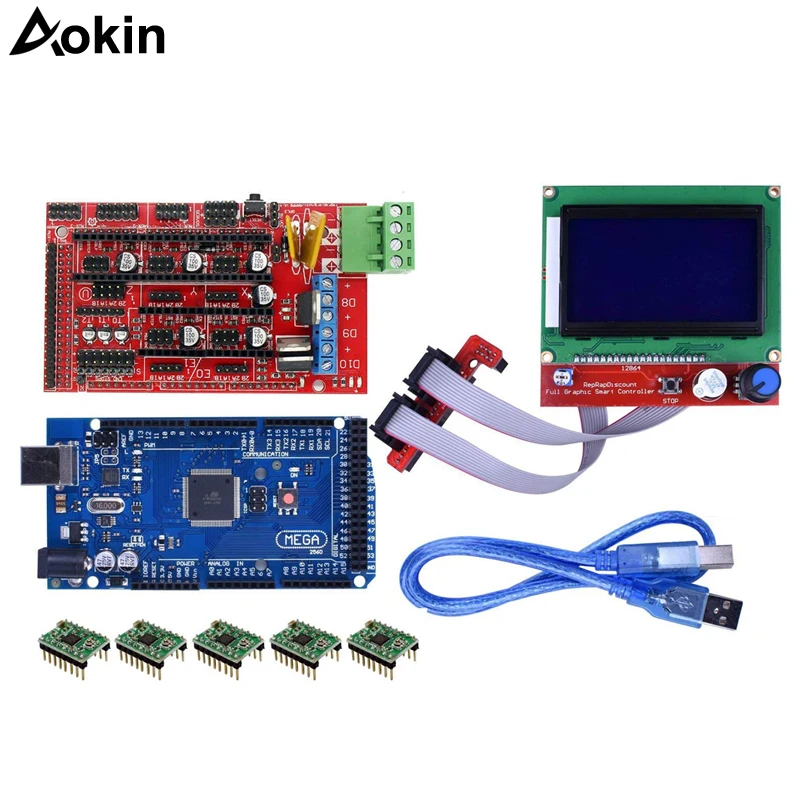 Новый комплект для 3D-принтера контроллера RAMPS 1 4 + Mega 2560 R3 LCD 12864 6 концевых