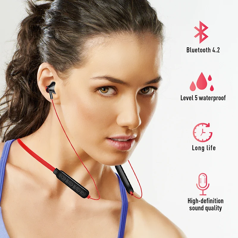 Магнитные беспроводные Bluetooth наушники музыкальная гарнитура спортивные с шейным