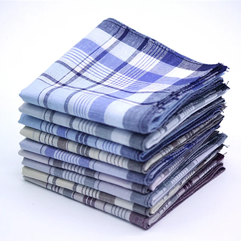 12Pcs Classic Vintage Plaid Stripe Handkerchief Hanky Men Pocket Squares  Cotton Business Casual Chest Towel Hankies Scarves22