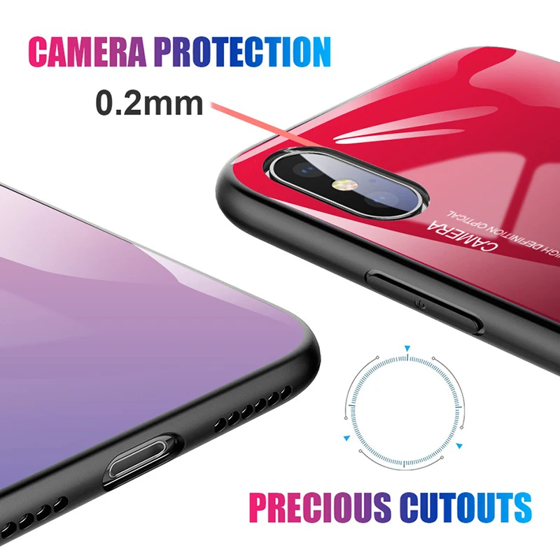 Градиентный чехол из закаленного стекла для телефона iphone x xs max xr 8 7 6 6s plus 5 5S Мягкий