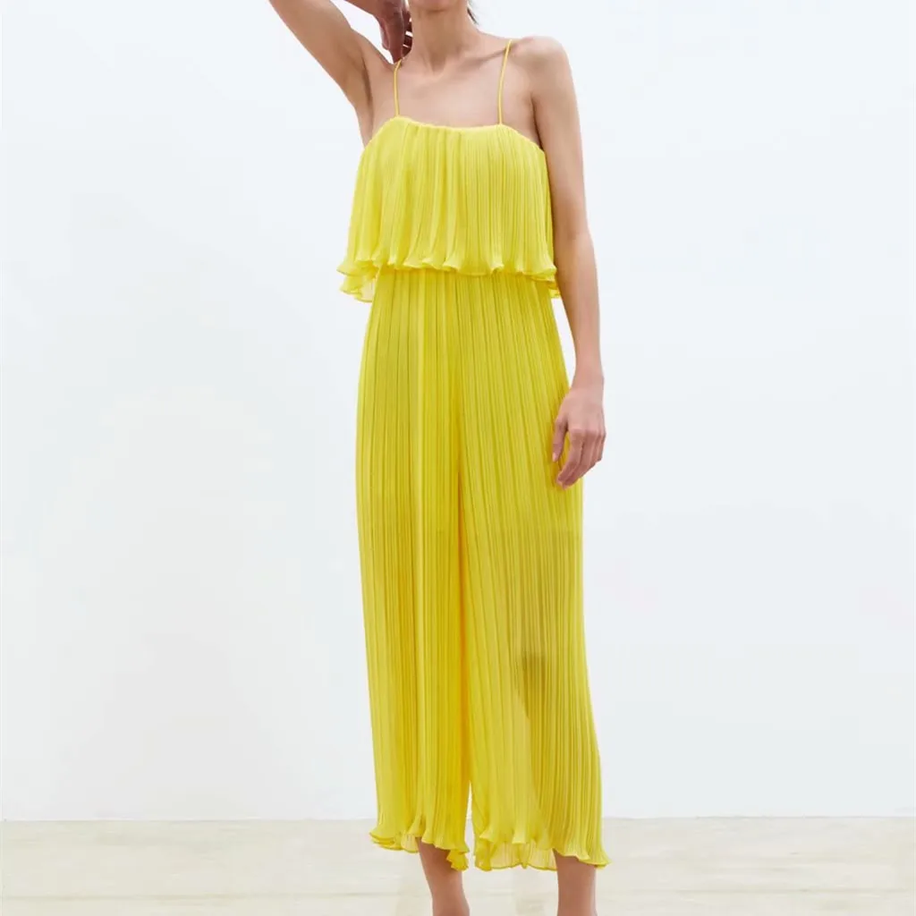 Women Off Shoulder Sleeveless Wide Leg Jumpsuits 2019 Summer Spaghetti Strap Sexy Jumpsuit Solid Pleated Loose Long Rompers | Женская
