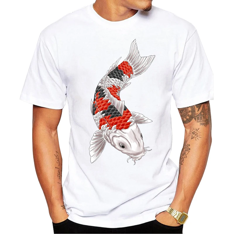 Japan Tattoo Style Japanese Koi Carp Fish T Shirts Men T-Shirt Male Female Slim Fit Unisex Short Sleeve Teeshirt Hanukkah | Мужская