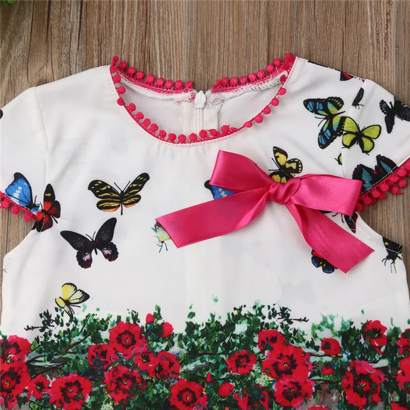 Boutique Toddler Kids Baby Girls Oil Painting Printed Princess Dresses Casual Girl Tassels Bow Short Sleeve Summer Dress 1-6T | Детская