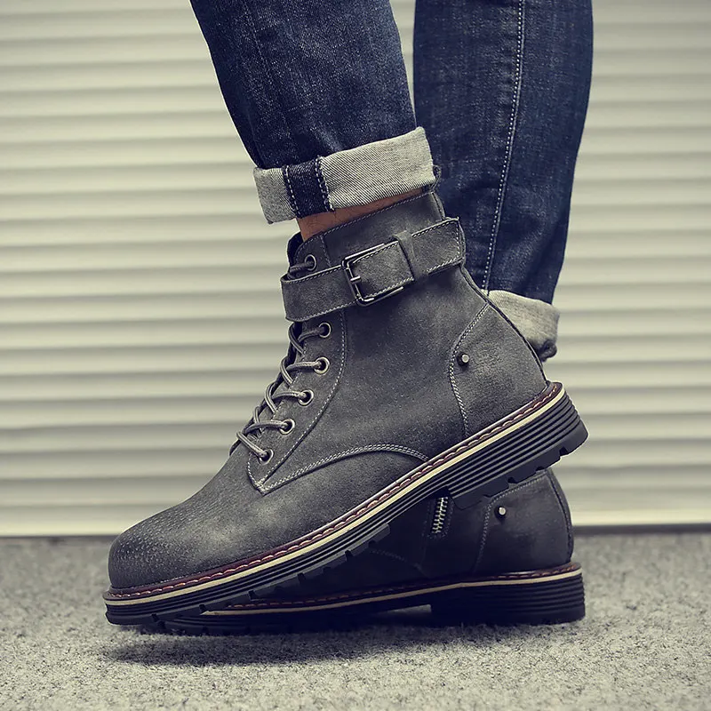 

New Arrival Recommend Boots Men Real Leather Buckle Belt Ankle Boots Trendy Winter Shoes Man Soliders Ridding Boots