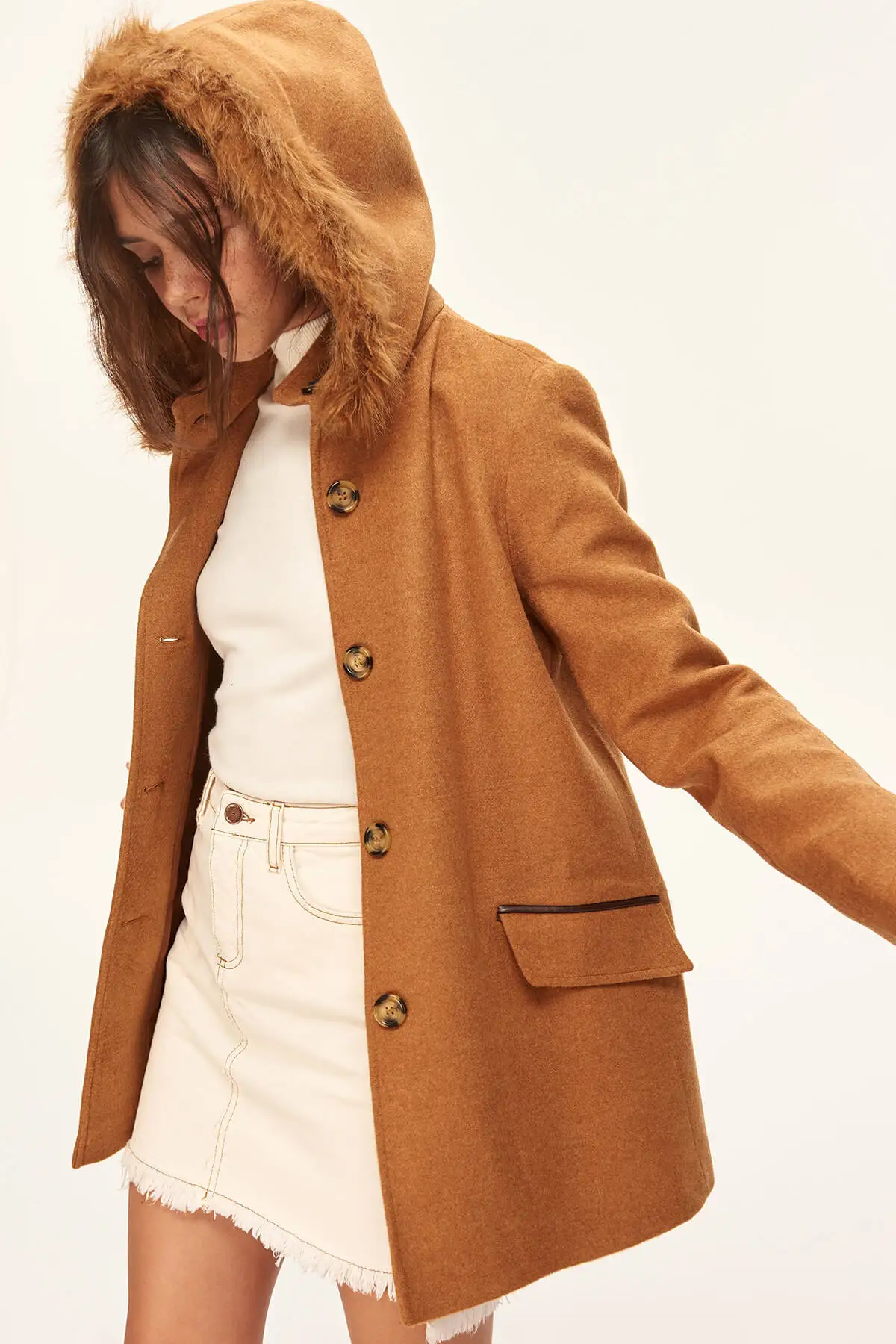 Trendyol Cachet меховое пальто с капюшоном Camel TCLAW19OI0011|Женские куртки| |
