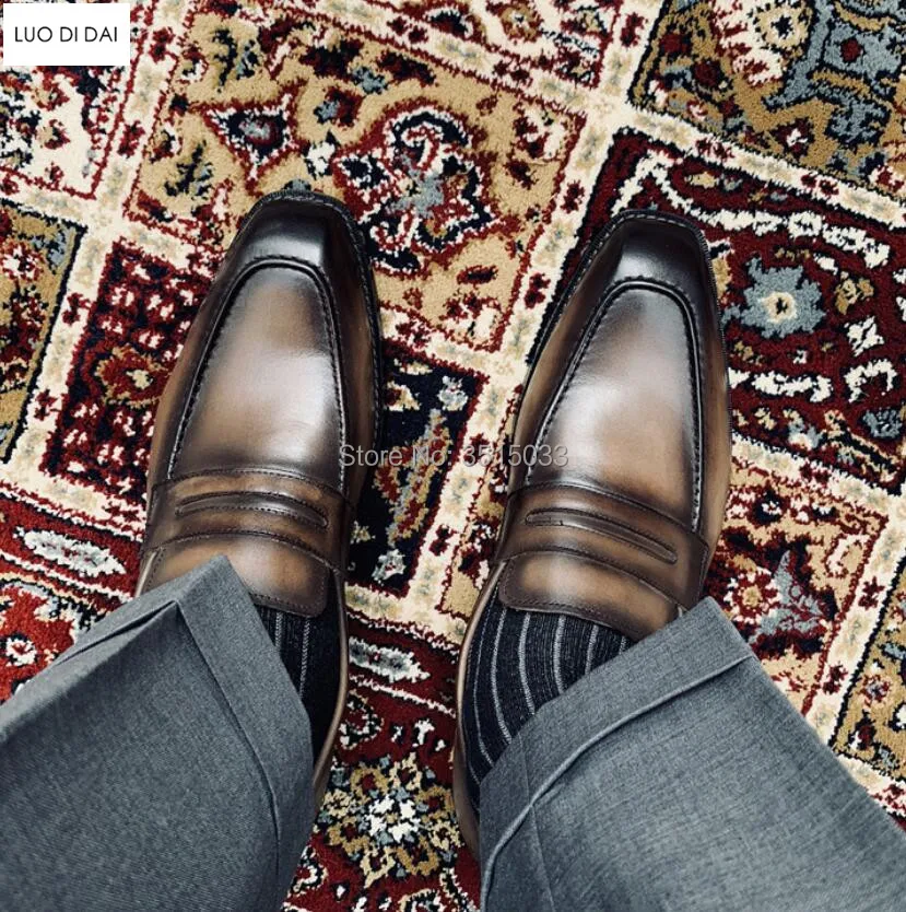 2019 New Men party loafers men wedding shoes gradient color casual business leather flats handmade vintage dress | Обувь