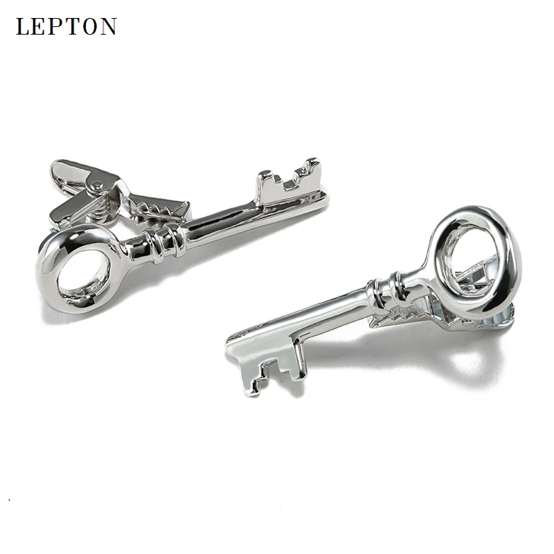 Lepton silver color  key tie clip pin for men metal tie clip business wedding partyNecktie accessories stainless steel tie clips