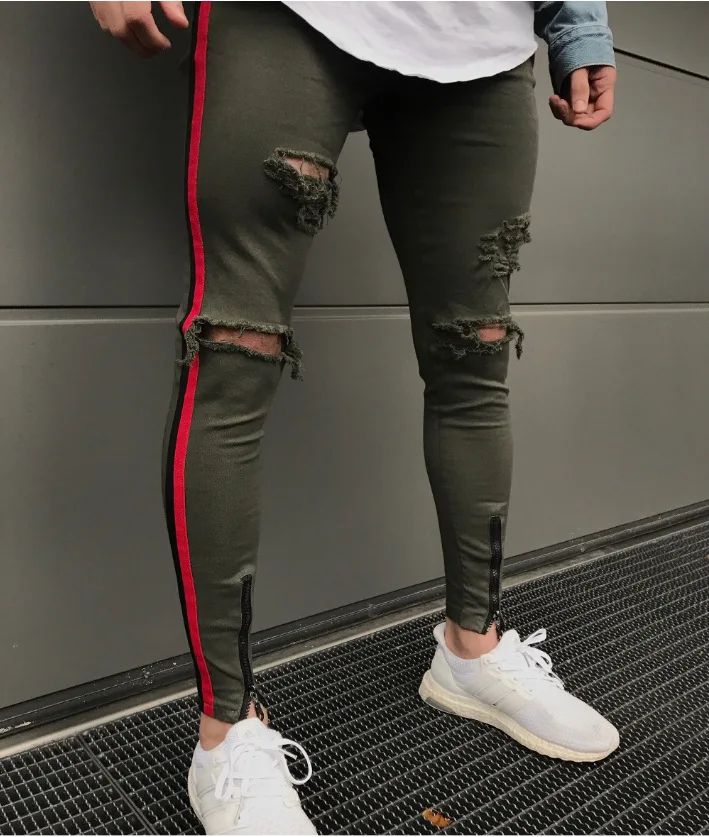 

2019 Cool Slim Fit Ripped Hole Jeans for Men Distressed High Street Washed Destroyed Zipper Denim Pencil Jeans Plus Size